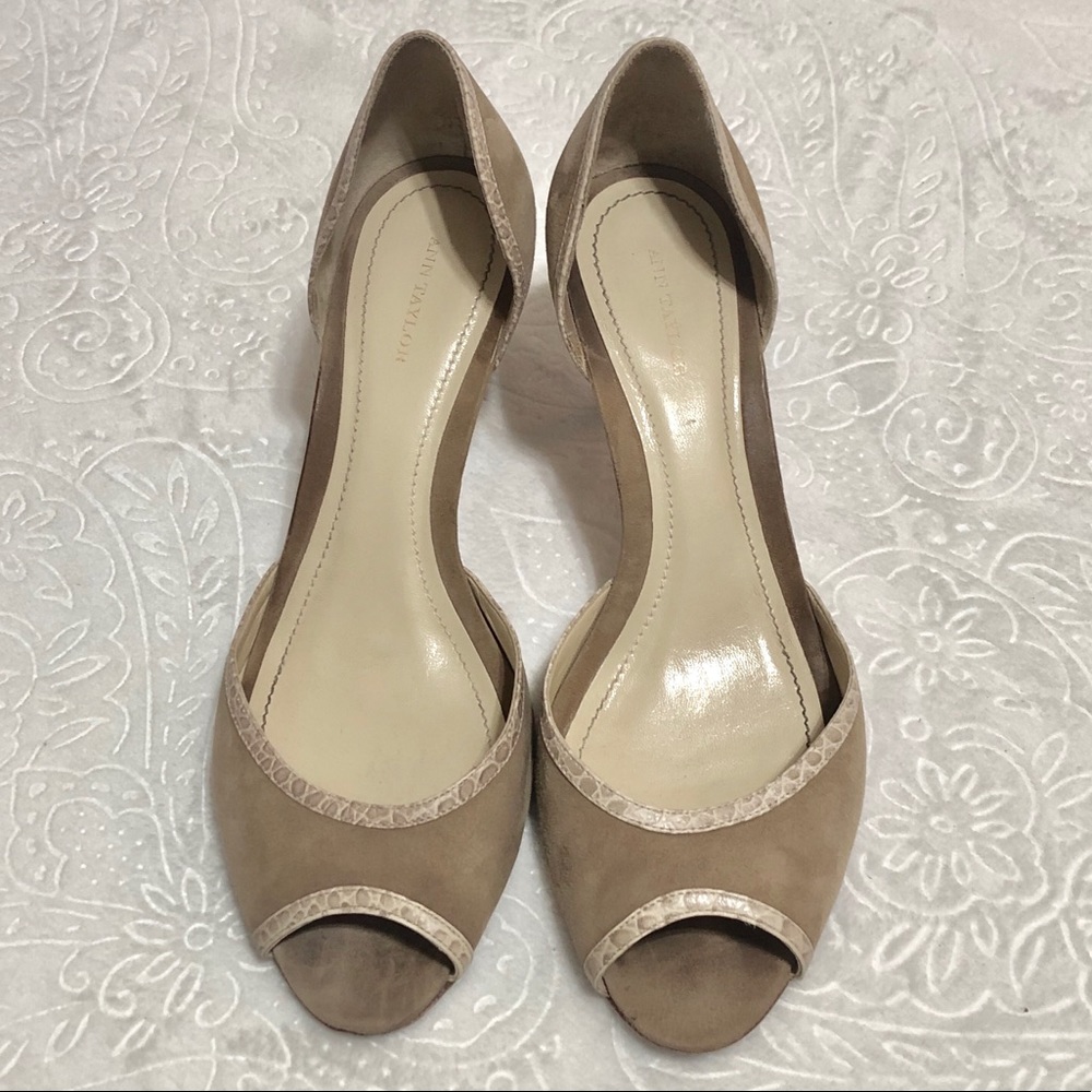 Ann Taylor Tan & Cream Color Peep Toe Heels